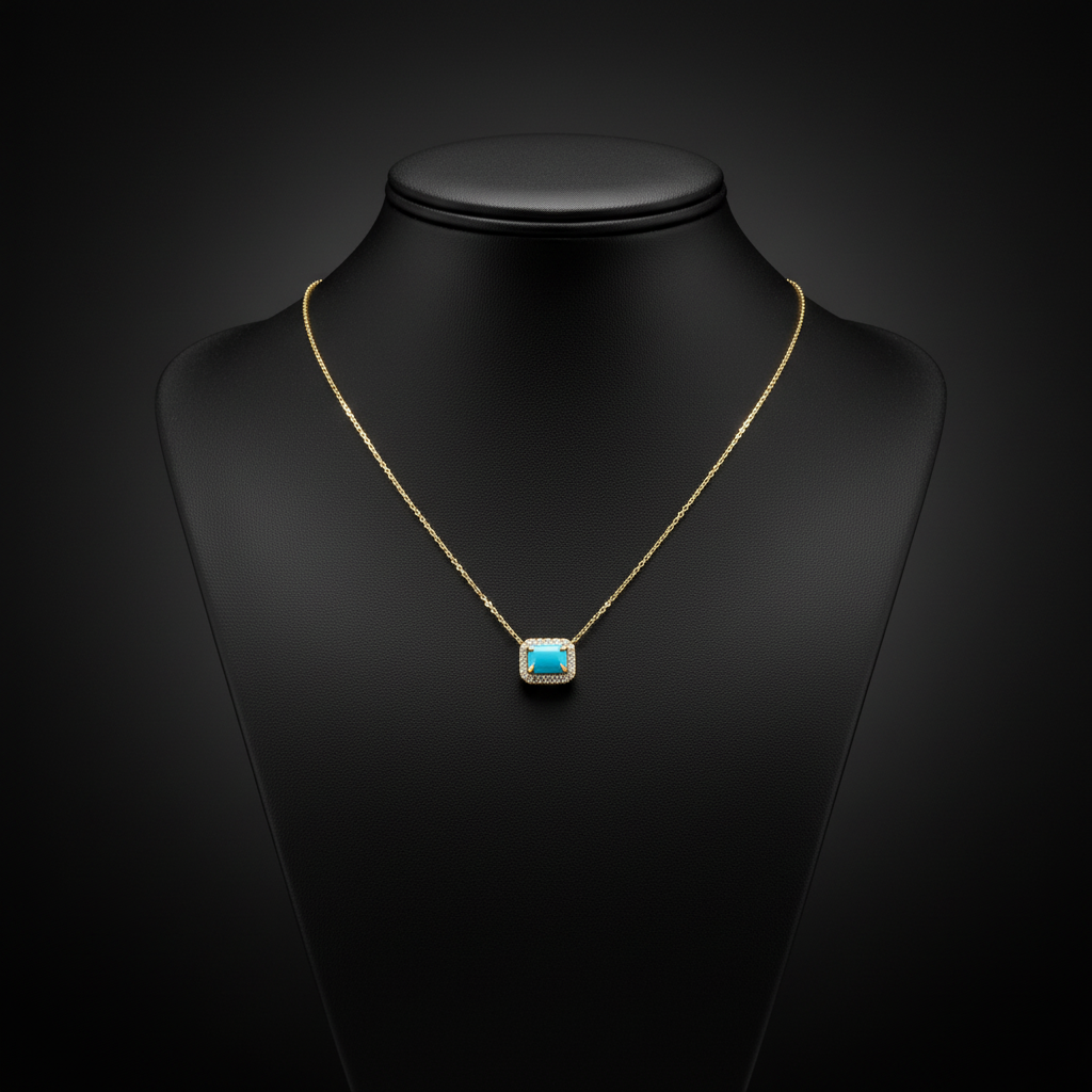 NT407129. 14K Solid Gold Octagon Turquoise Fancy Tiny Necklace