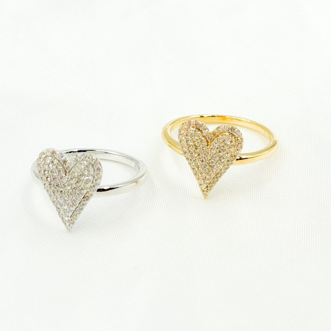 14k Solid Gold Diamond Statement Heart Ring.