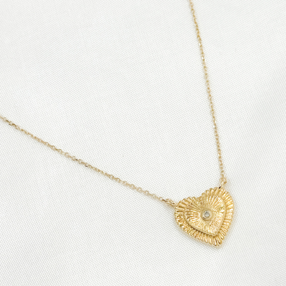 NFA71449. 14k Solid Gold Diamond Heart Charm Necklace