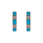 Load image into Gallery viewer, CE97353TQ5X3-14K. 14K Solid Gold Diamond and Turquoise Round Hoop Earrings