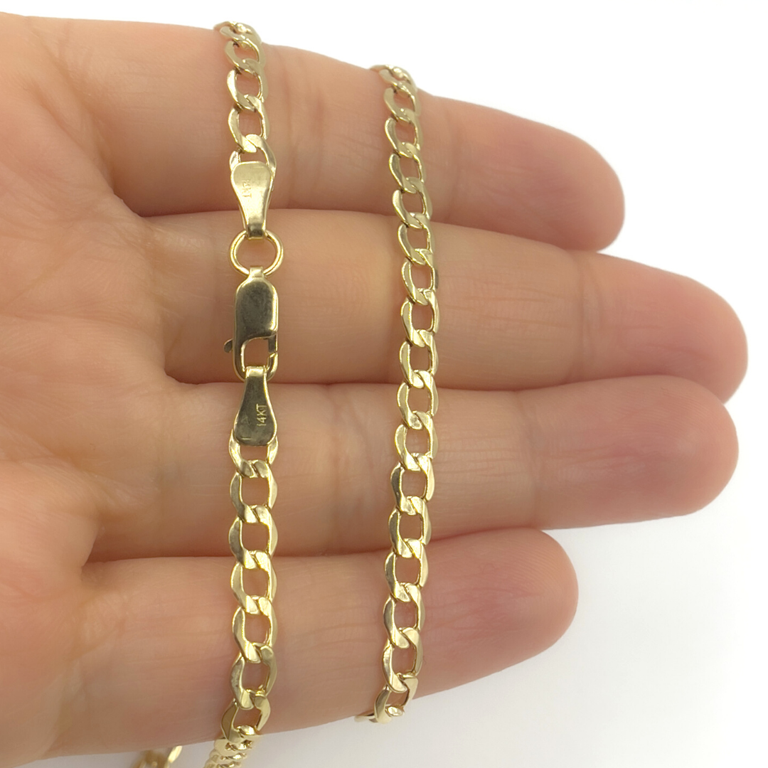 14K Solid Gold Flat Curb Necklace. 030GBL3