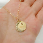 Load image into Gallery viewer, 14k Solid Gold Diamond Moon and Star Circle Charm. GDP550
