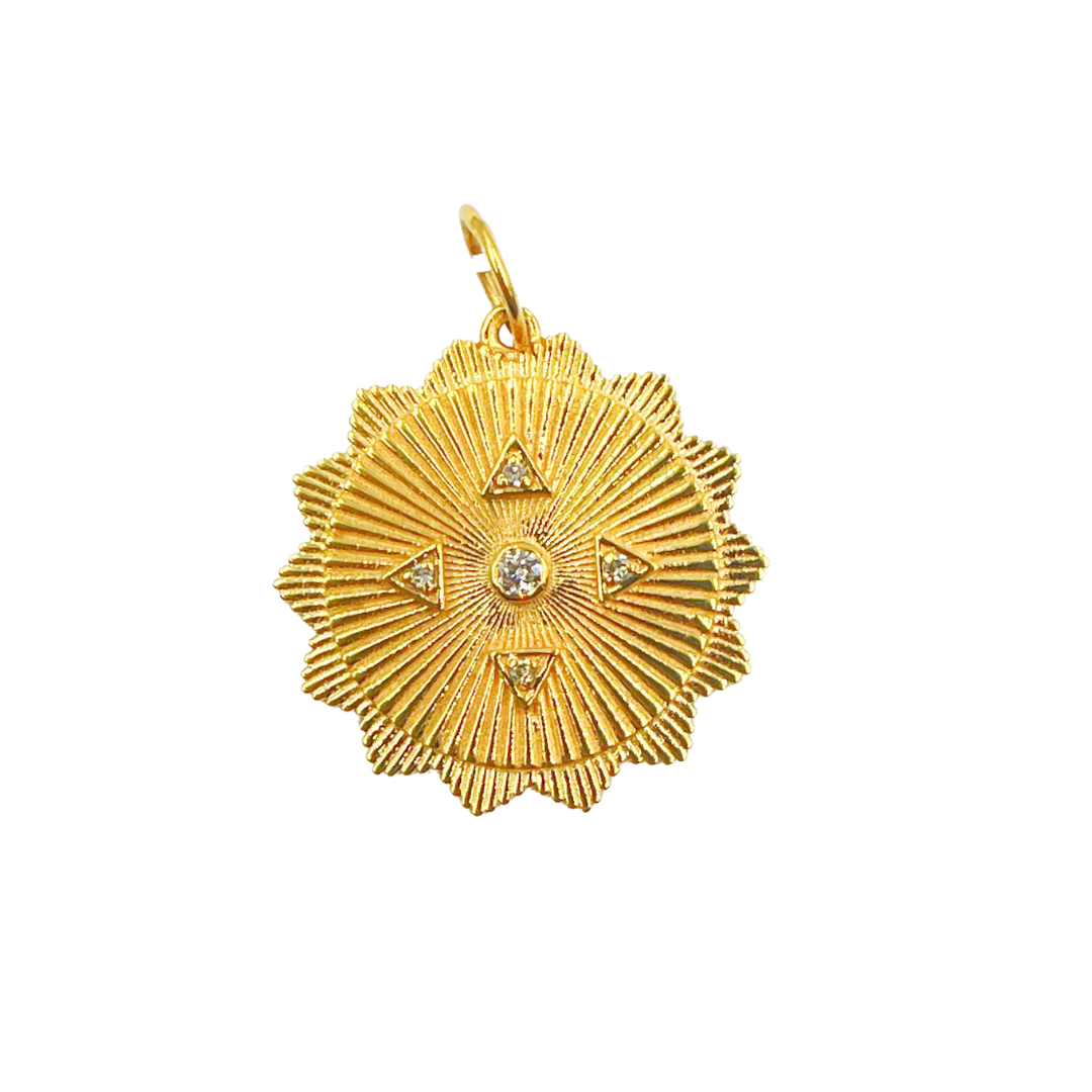 14K Gold Charm. Sun Pendant with Diamonds. GDP319