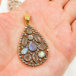 Load image into Gallery viewer, DSP043. Diamond Sterling Silver Drop Pendant with Gemstones
