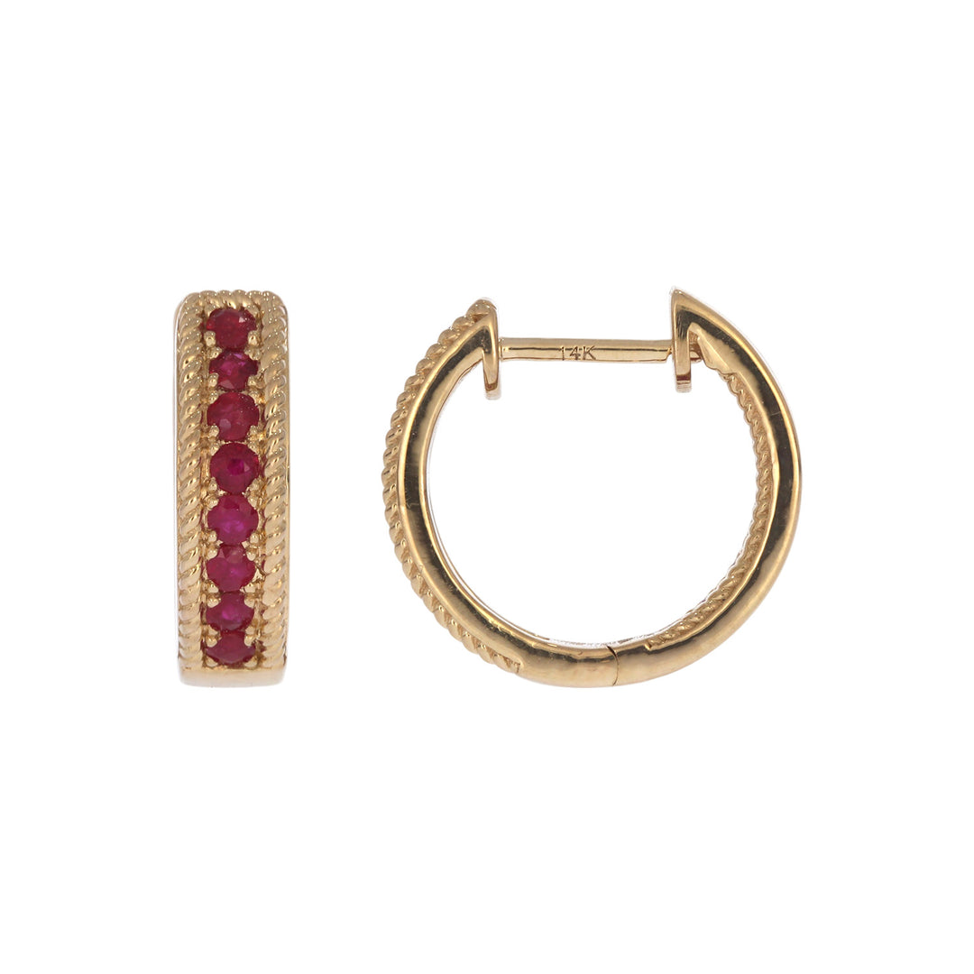 EHZ57668RU. 14K Solid Yellow Gold Ruby Huggies