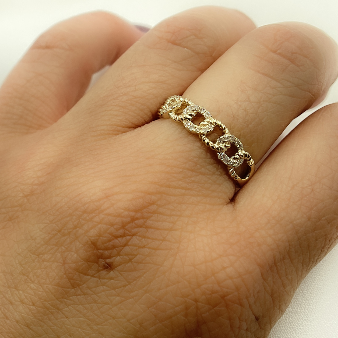 14K Solid Gold Chain Diamond Ring. RAC01182