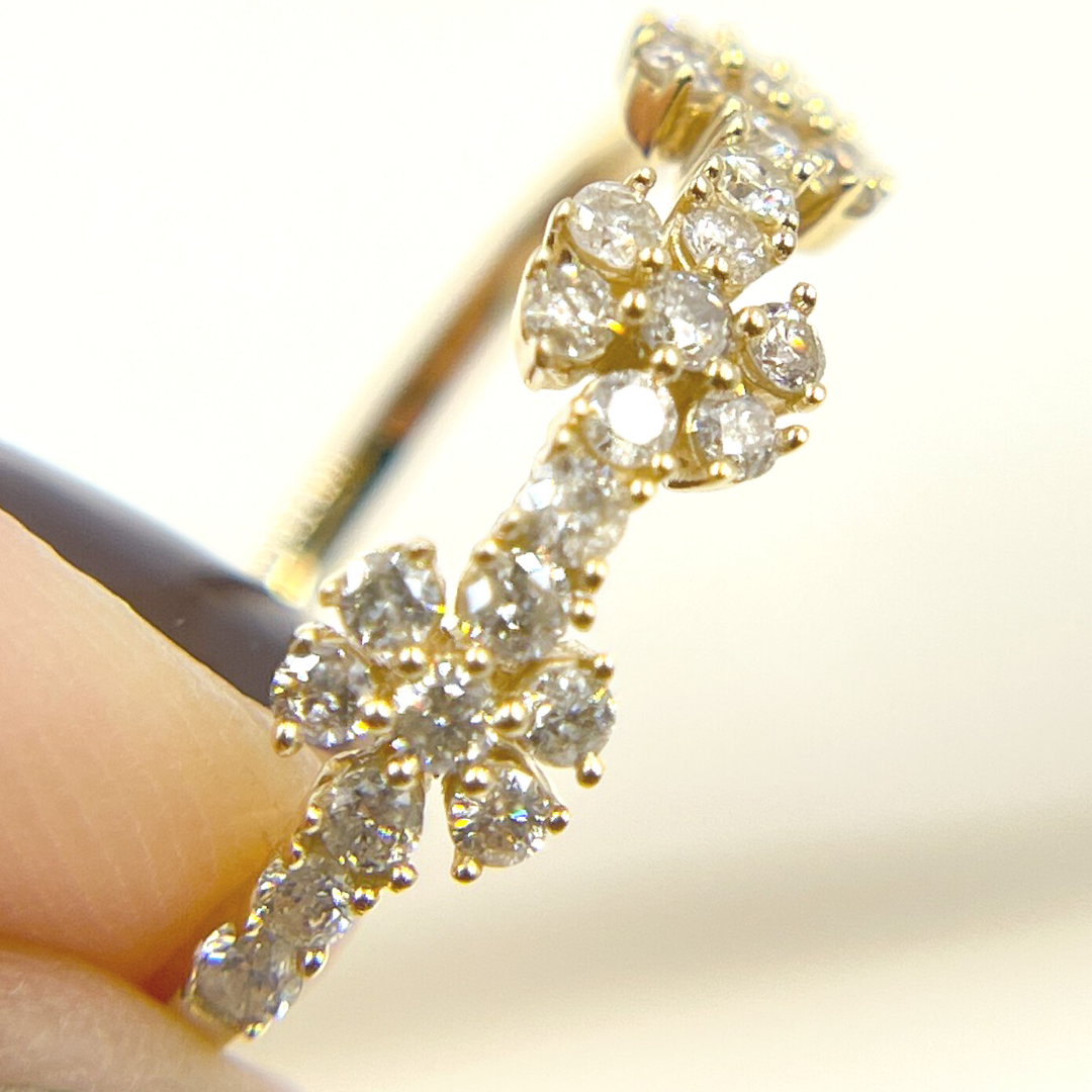 14K Solid Gold Diamond Flowers Band Ring. RFG17696