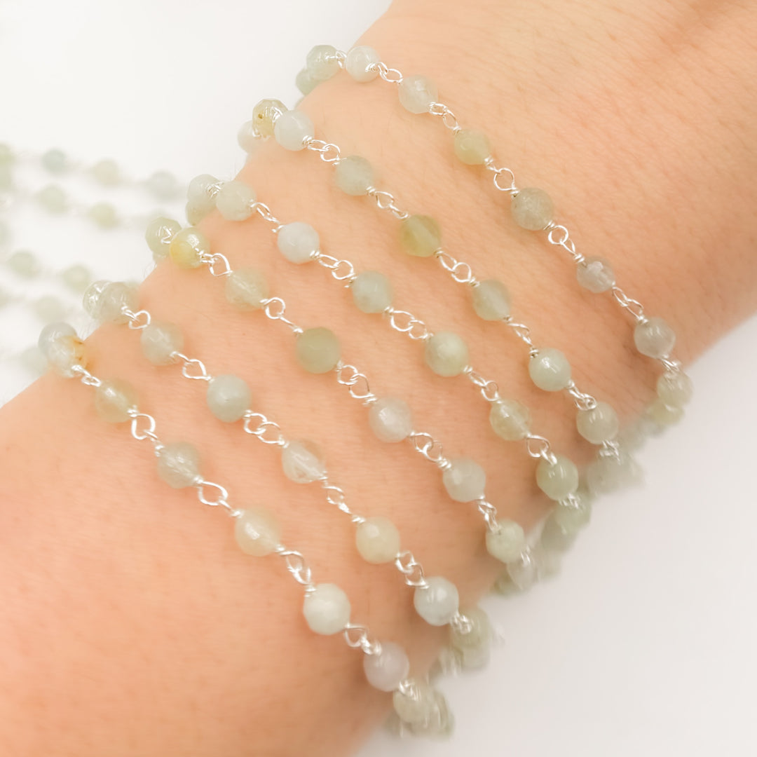AQU28. Coated Aquamarine Sterling Silver Wire Chain