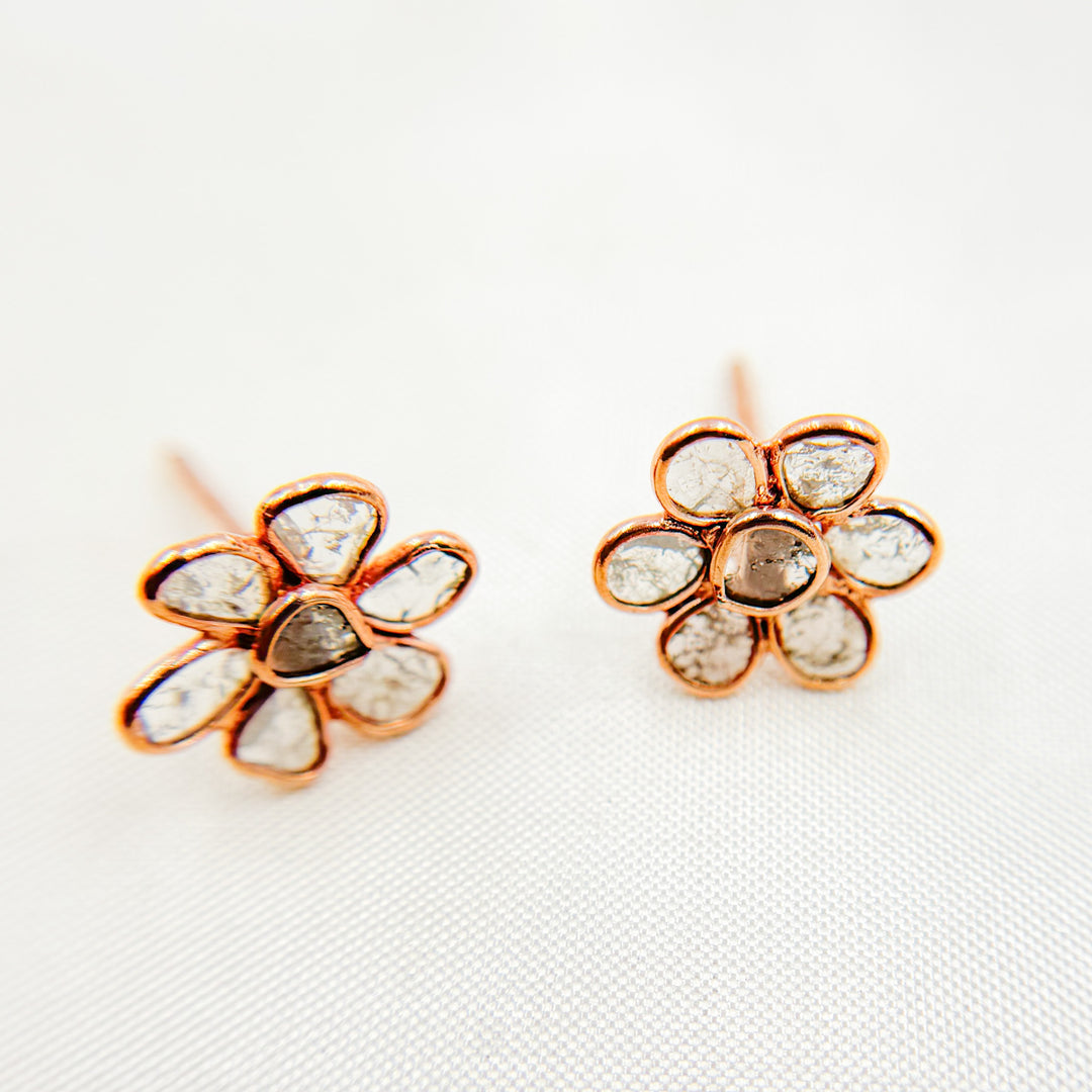 DE030. Diamond Silver Flower Studs