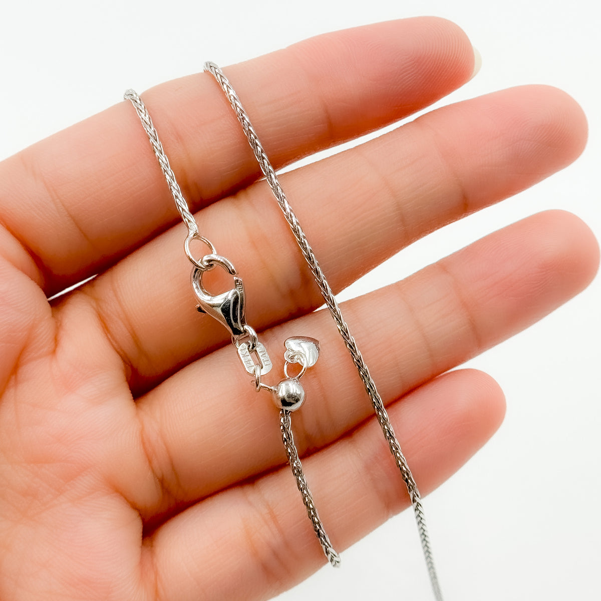 TRE005. 14k Solid White Gold Wheat Chain