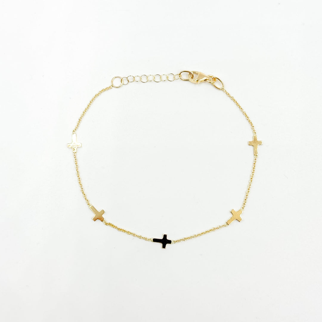 BR5086. 14k Solid Yellow Gold Cross Link Bracelet