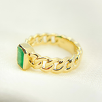 Load image into Gallery viewer, 14K Solid Yellow Gold Statement Emerald Chain Link Ring. CR96103EM7X5
