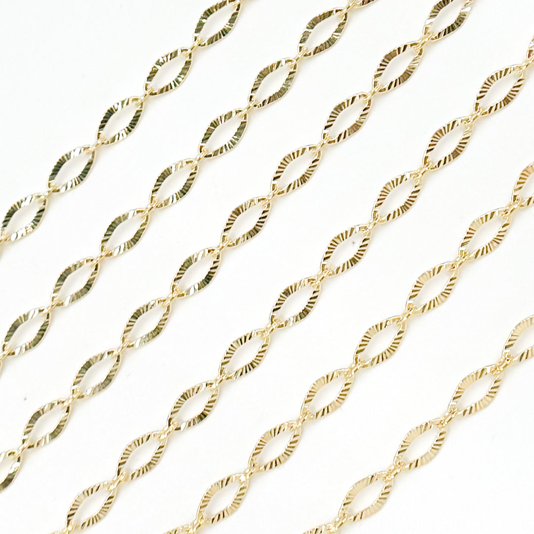 Solid Yellow Gold Diamond Cut Flat Oval Link Chain