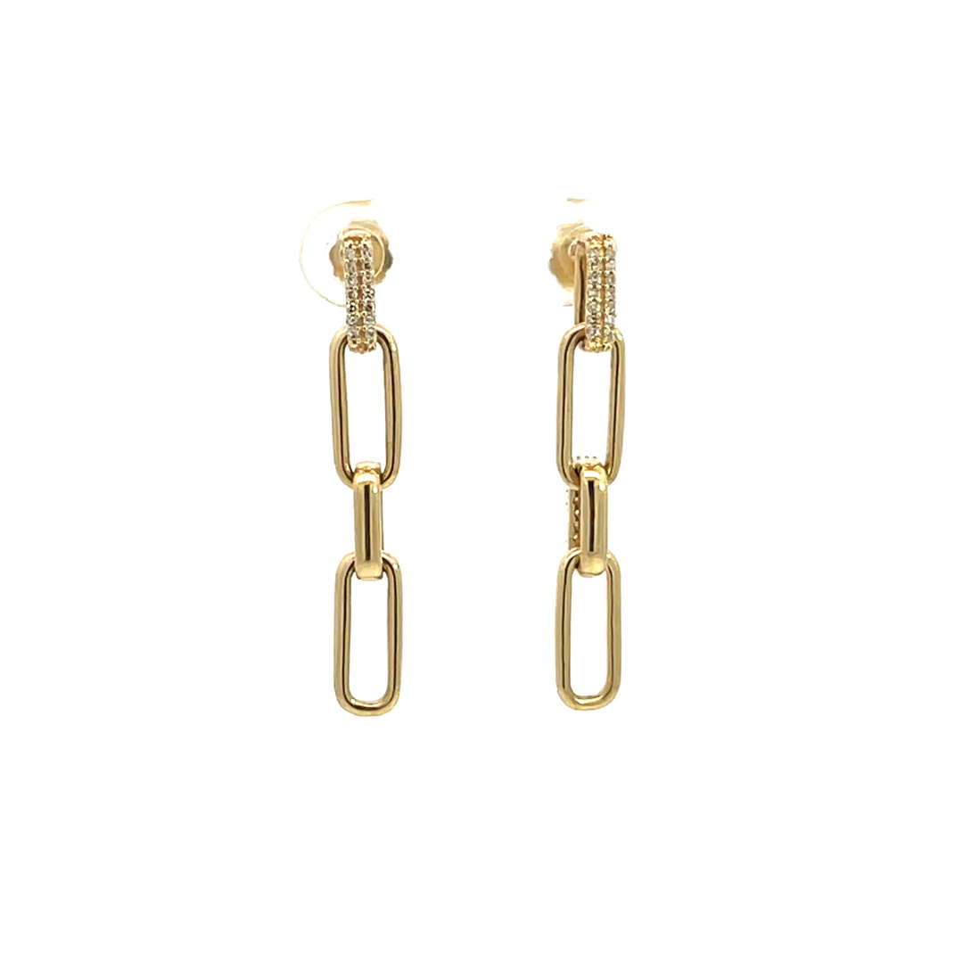 14K Solid Gold and Diamonds Paper Clip Dangle Earrings. EFC51944
