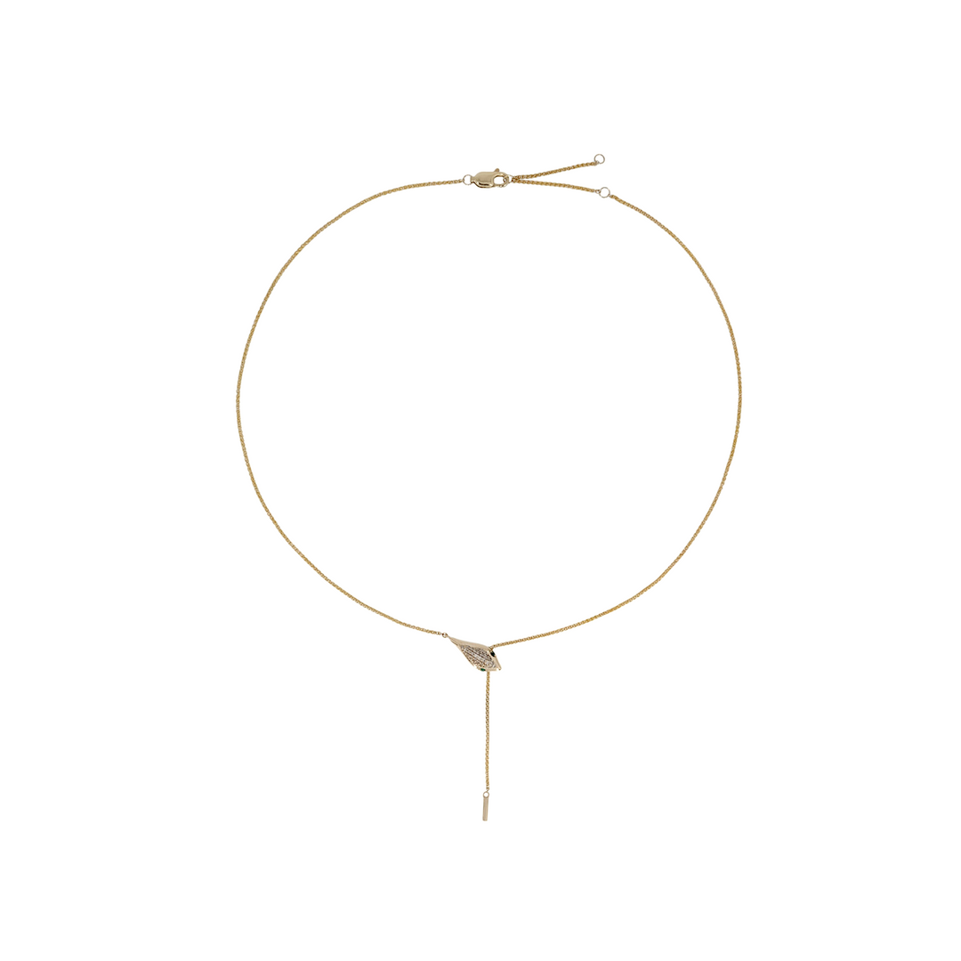 NFC71992. 14k Solid Gold Diamond and Emerald Snake Necklace