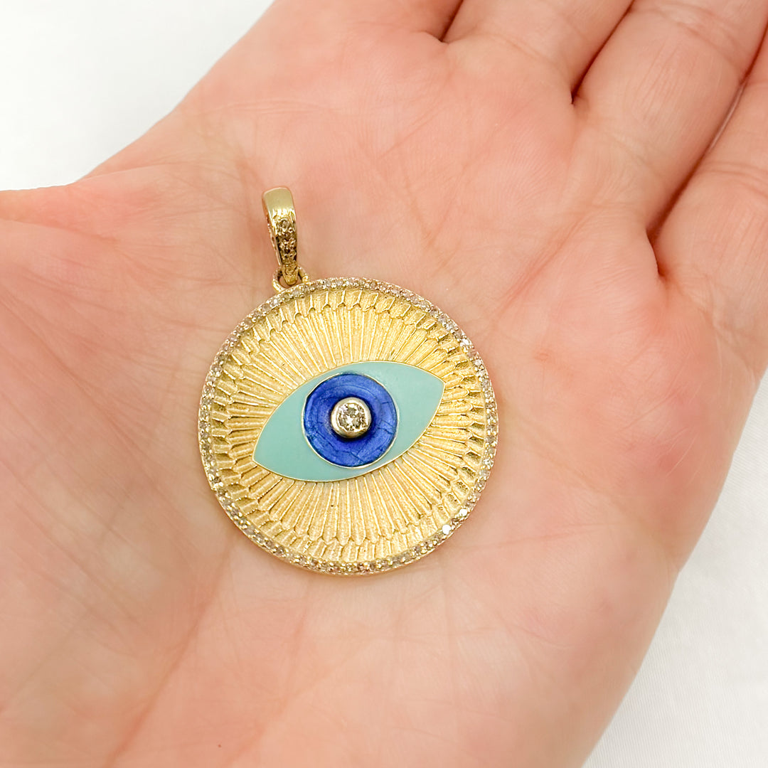 DP639A. Diamond Sterling Silver Round Eye Enamel Pendant with Gemstone