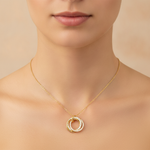Load image into Gallery viewer, PFD33395. 14K Solid Yellow Gold Diamond Fancy Circle Necklace