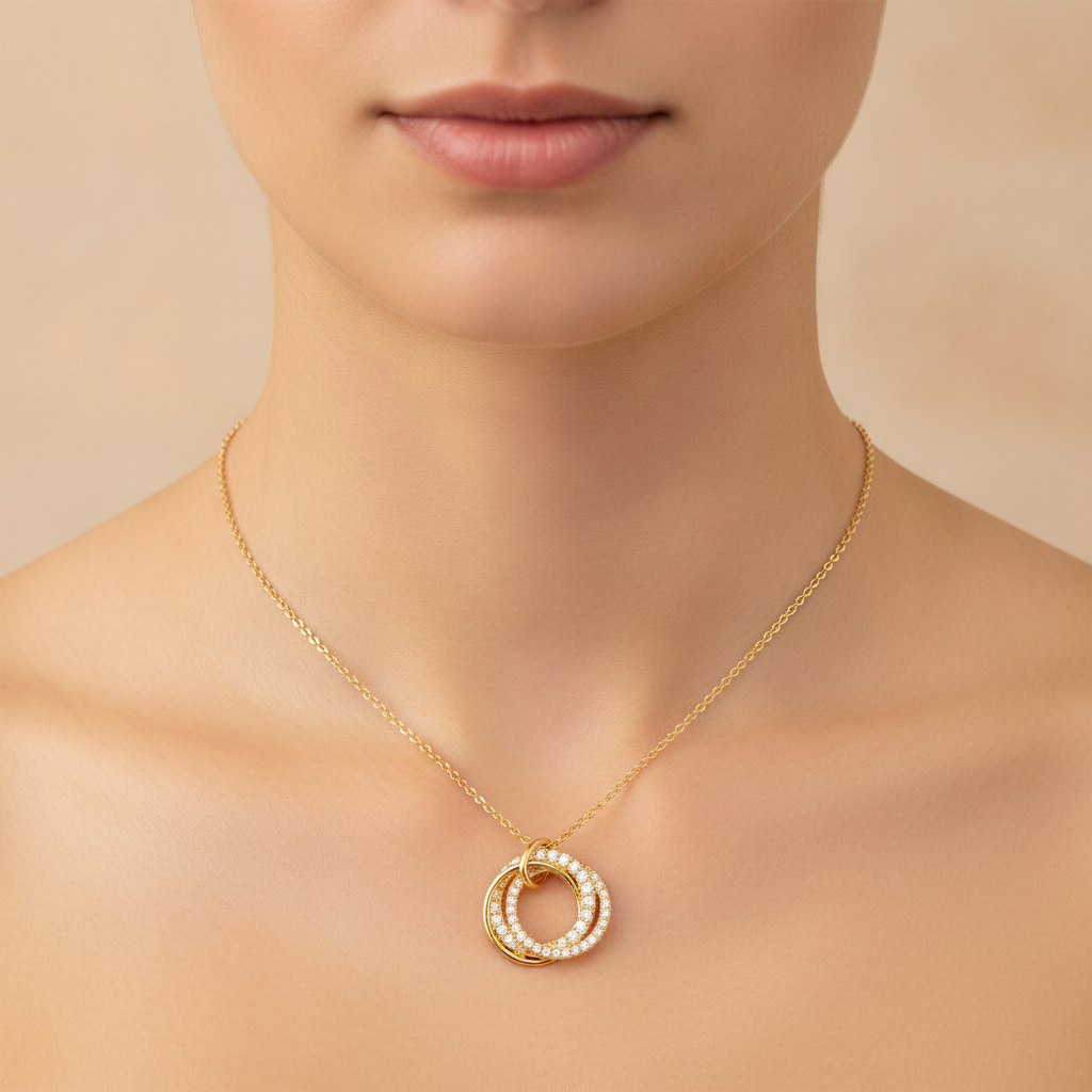 PFD33395. 14K Solid Yellow Gold Diamond Fancy Circle Necklace