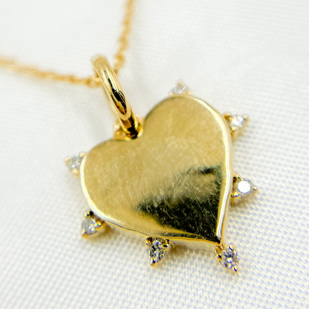 14K Solid Gold Heart Shape Diamond Necklace. PHA38736