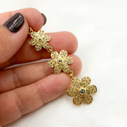 DP216. Diamond Sterling Silver 3 Flower Long Pendant with Gemstone.