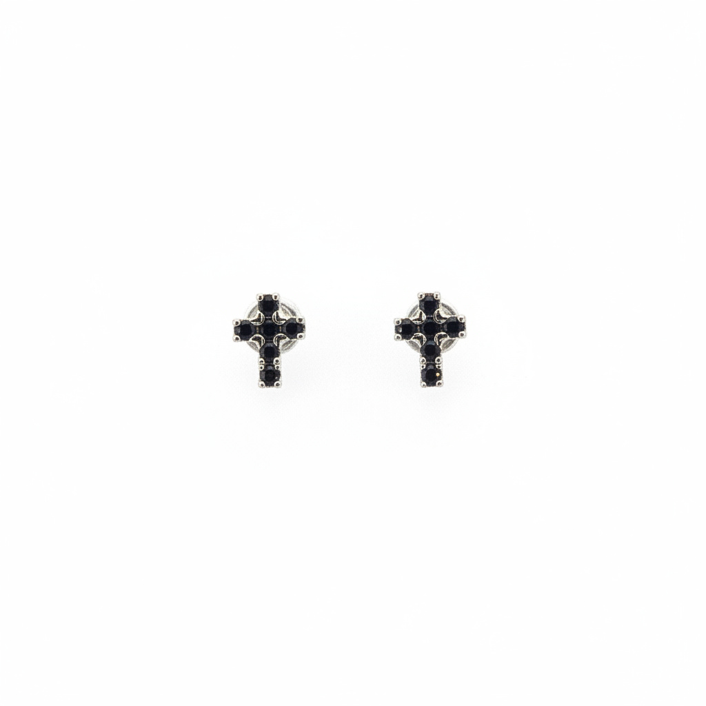 ER427136. 14k Solid Gold Diamond and Gemstone Cross Stud Earrings