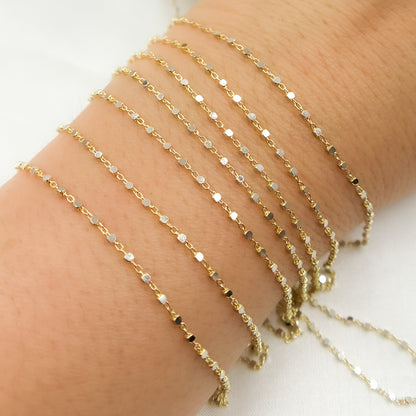 14K Solid Yellow and White Gold Satellite Cubes Chain