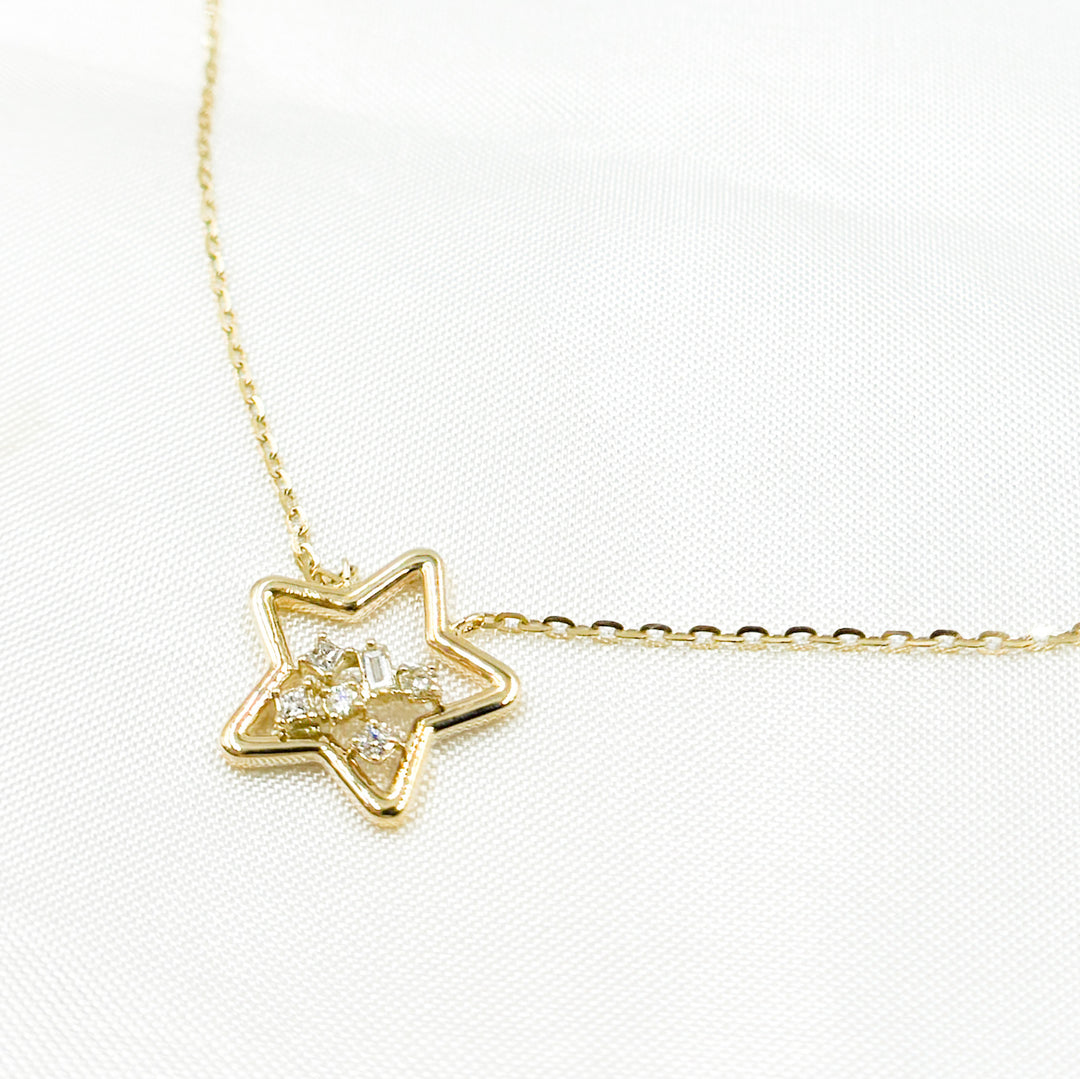 14k Solid Gold Diamond Star Necklace. NT401196