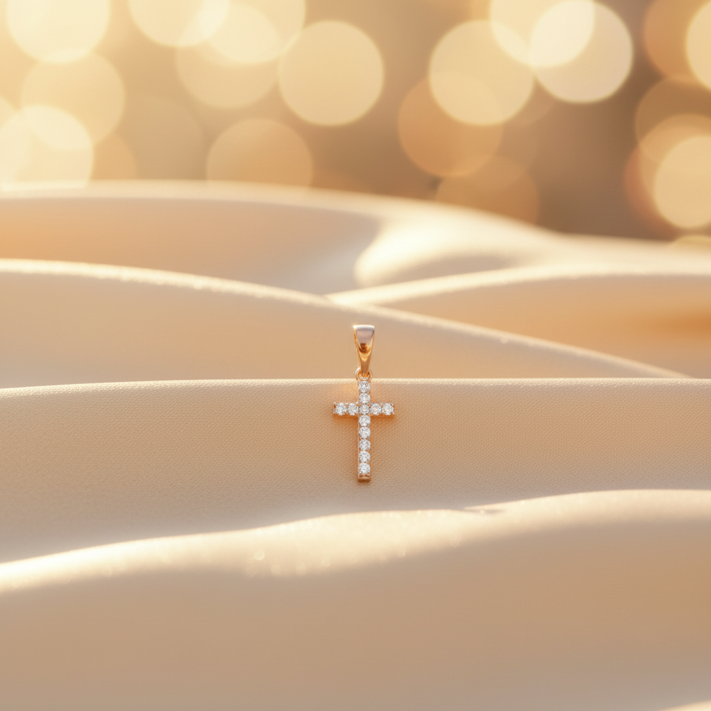 PN004850Y14DI1. 14K Solid Gold Cross Diamond Charm