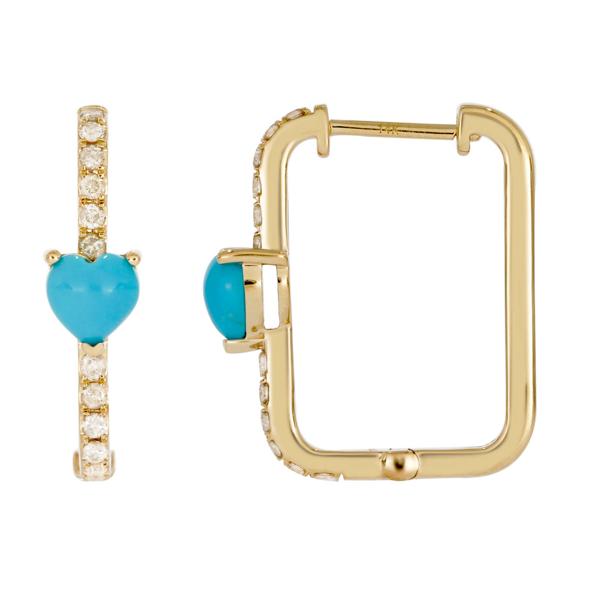 Buy 14K Solid Gold Diamond and Gemstone Heart Rectangle Hoops