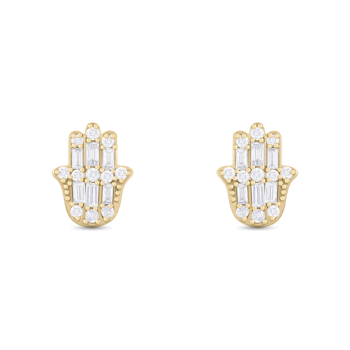 EFC54276. 14K Solid Gold Diamond Hamsa Hand Studs