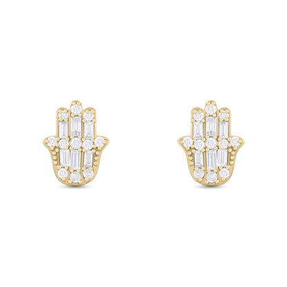 EFC54276. 14K Solid Gold Diamond Hamsa Hand Studs