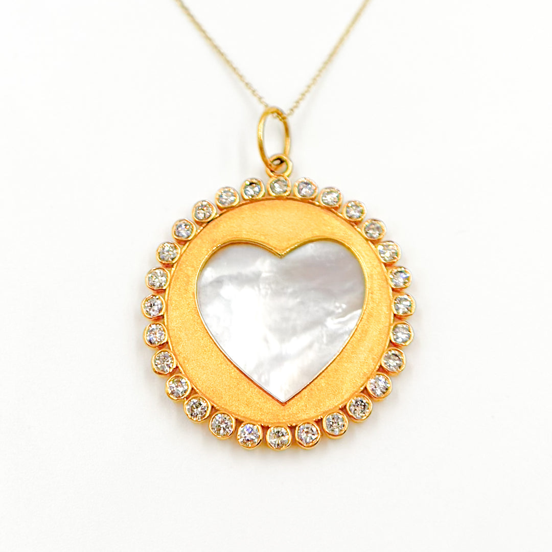 14K Gold Round Heart Pendants