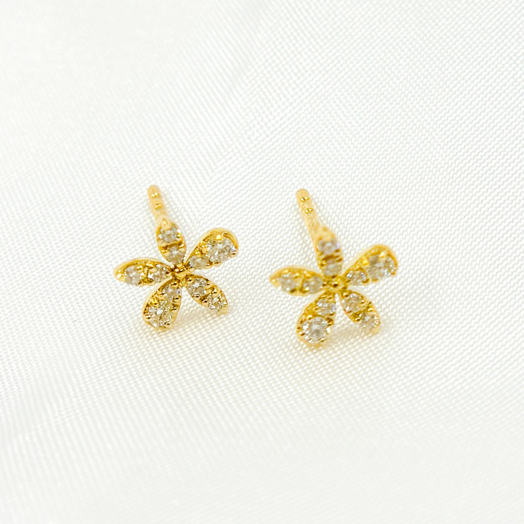 14K Solid Gold Diamond Flower Studs. ER413387