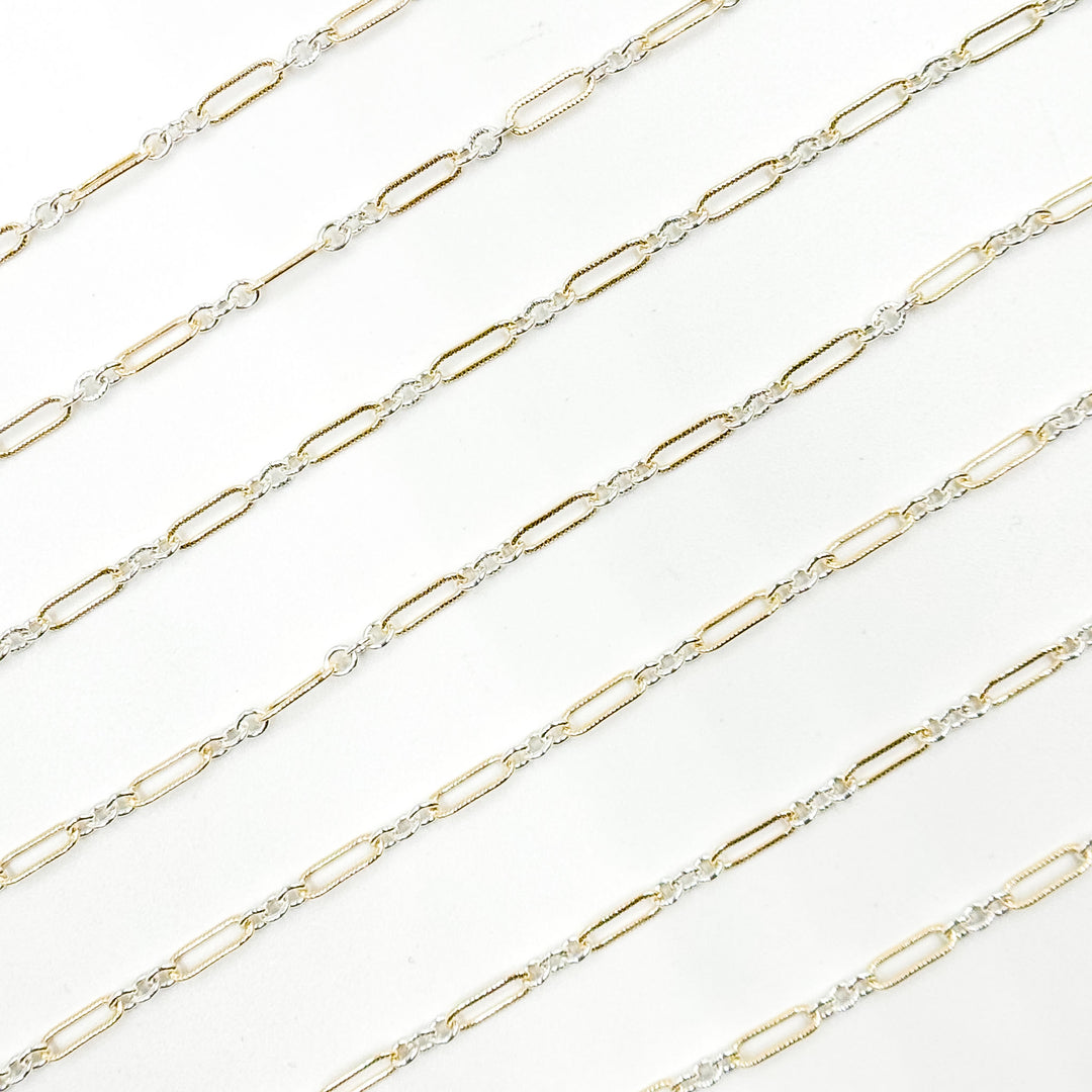 XM/1931K/SP. 14K Gold Filled and Sterling Silver Knurled Link Chain – Long & Short Pattern