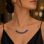 Load image into Gallery viewer, CN97255BS6X4. 14K Solid White Gold Blue Sapphire and Diamond Drops Necklace