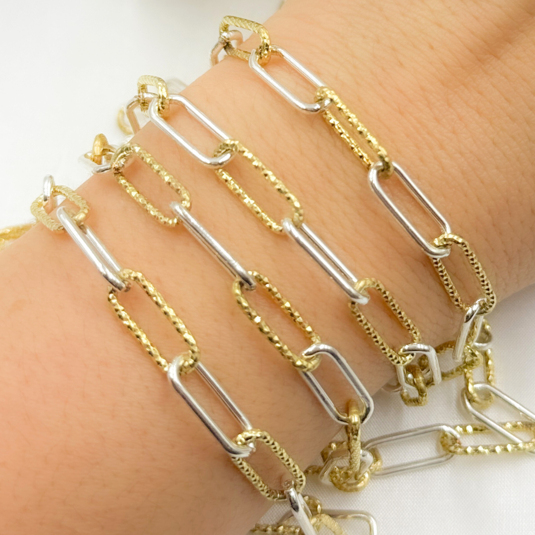 Shop Now Gold Plated Sterling Silver Smooth & Diamond Cut Paperclip Chain