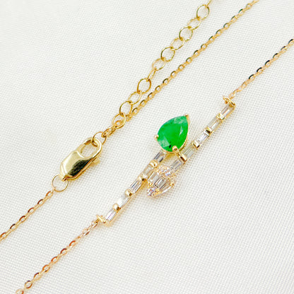 CN96320. 14K Solid Gold Diamond and Gemstone Arrows Necklace