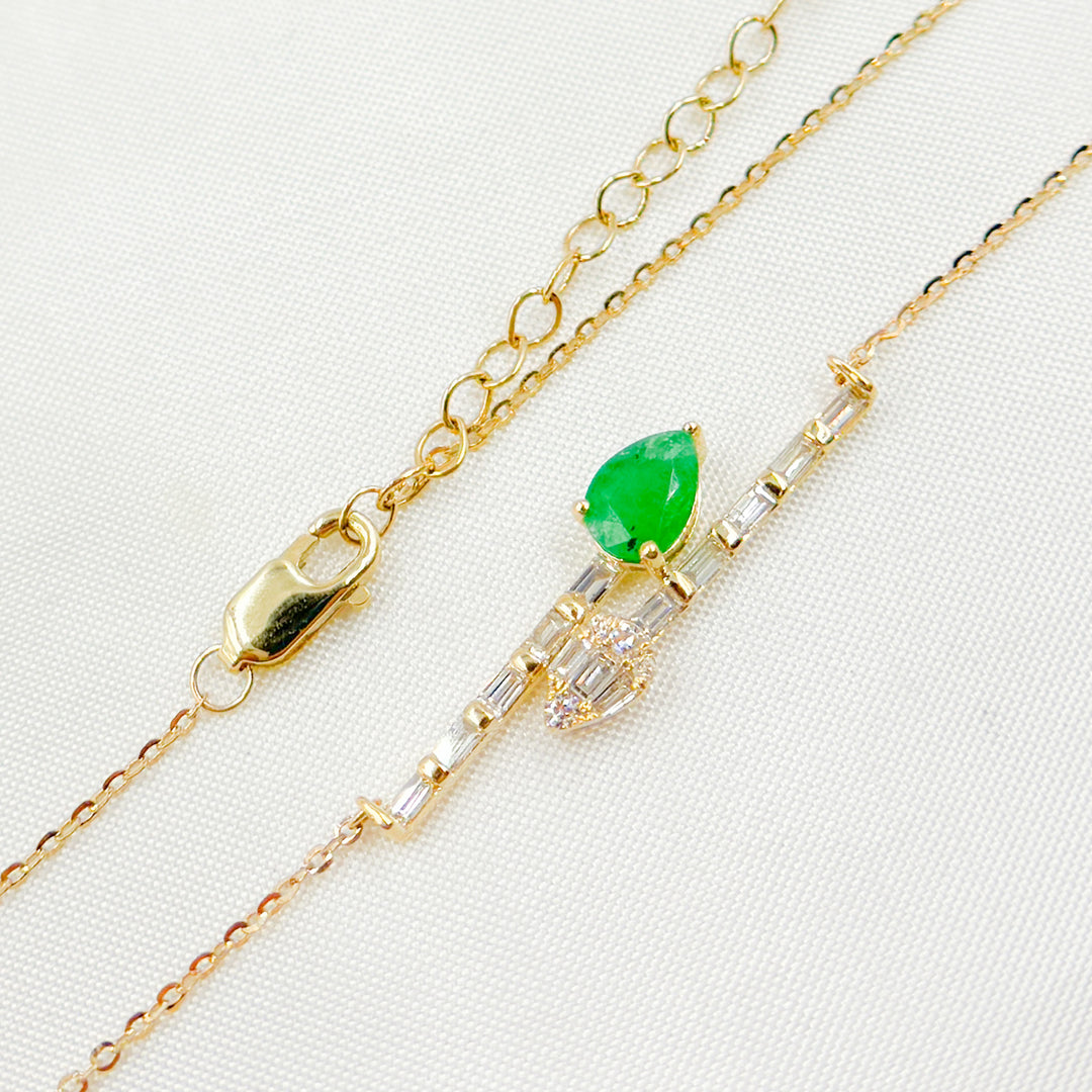 14K Solid Gold Diamond and Gemstone Arrows Necklace. CN96320