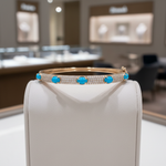 Load image into Gallery viewer, CB97356TQ6X4. 18K Solid Yellow Gold Turquoise and Diamond Fancy Bangle