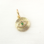 Load image into Gallery viewer, 14K Solid Gold Diamond Evil Eye Circle Charm. Available in (Blue Sapphire &amp; Emerald). GDP460
