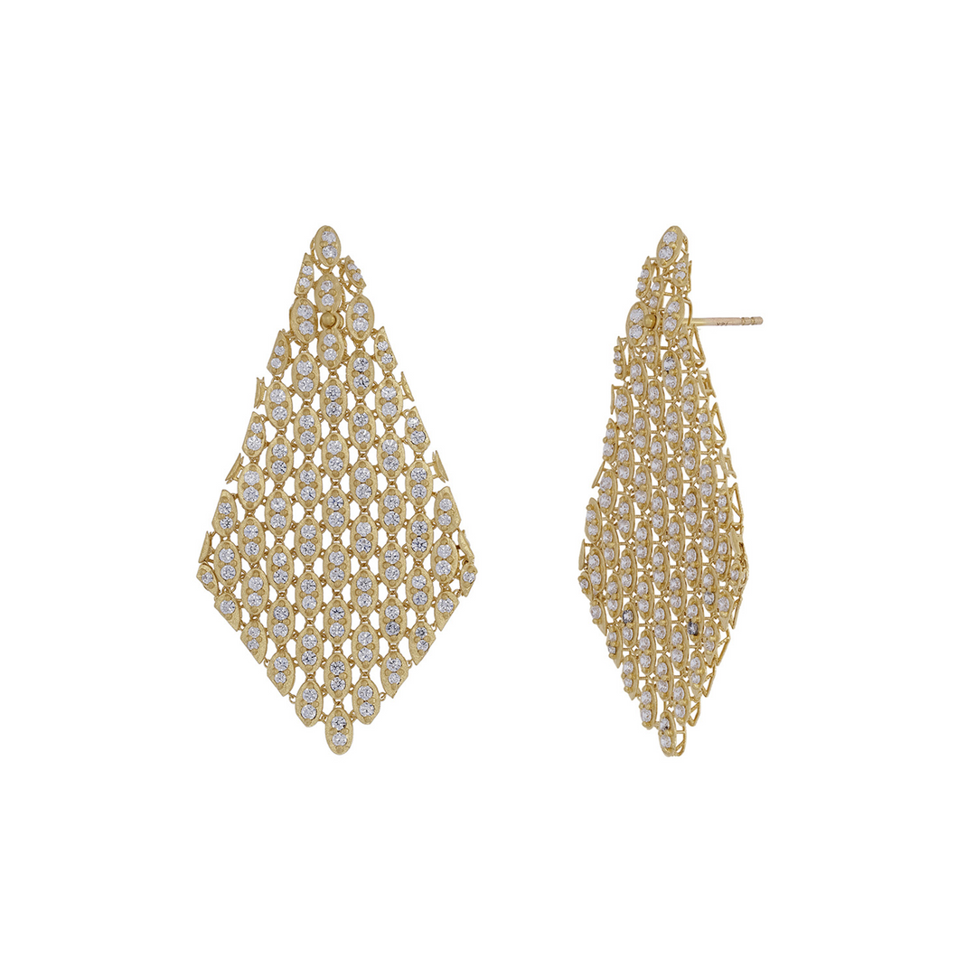 EFQ54094.14K Solid Gold Mesh Earrings with Diamonds
