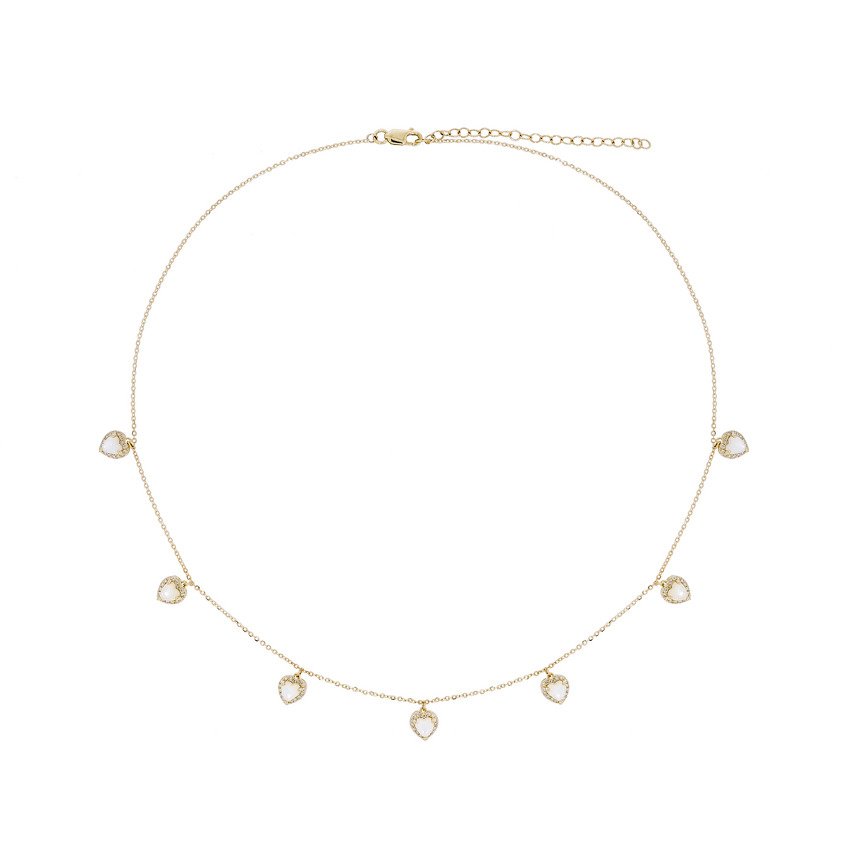 NFH71797PL. 14K Solid Gold Diamond and Gemstone Dangles Hearts Necklace