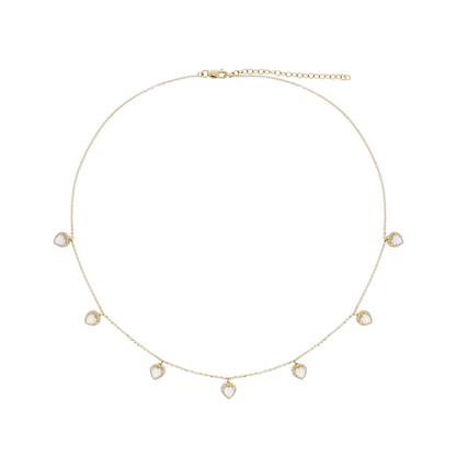 NFH71797PL. 14K Solid Gold Diamond and Gemstone Dangles Hearts Necklace