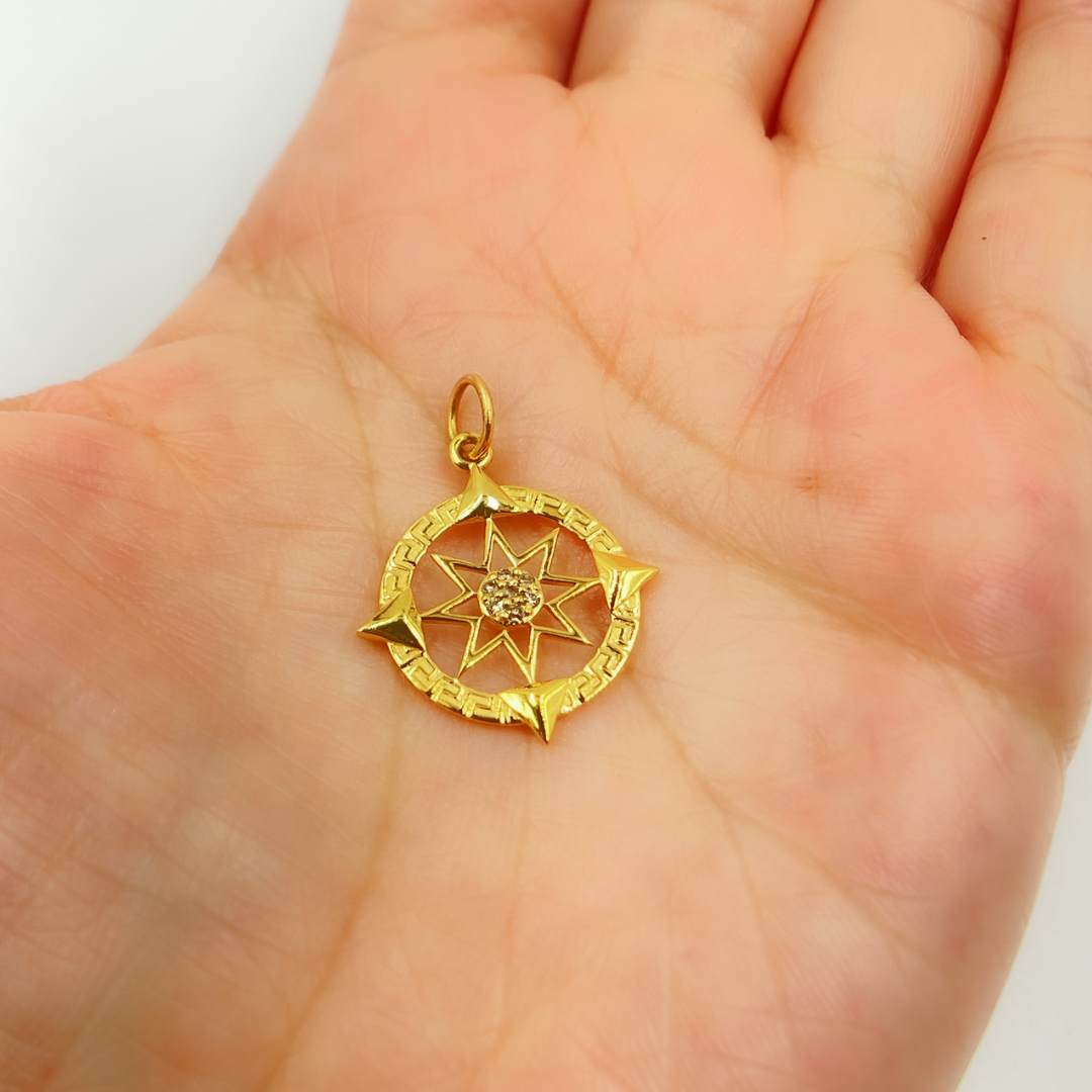 14K Solid Gold Circle Pendant with Diamonds. GDP288