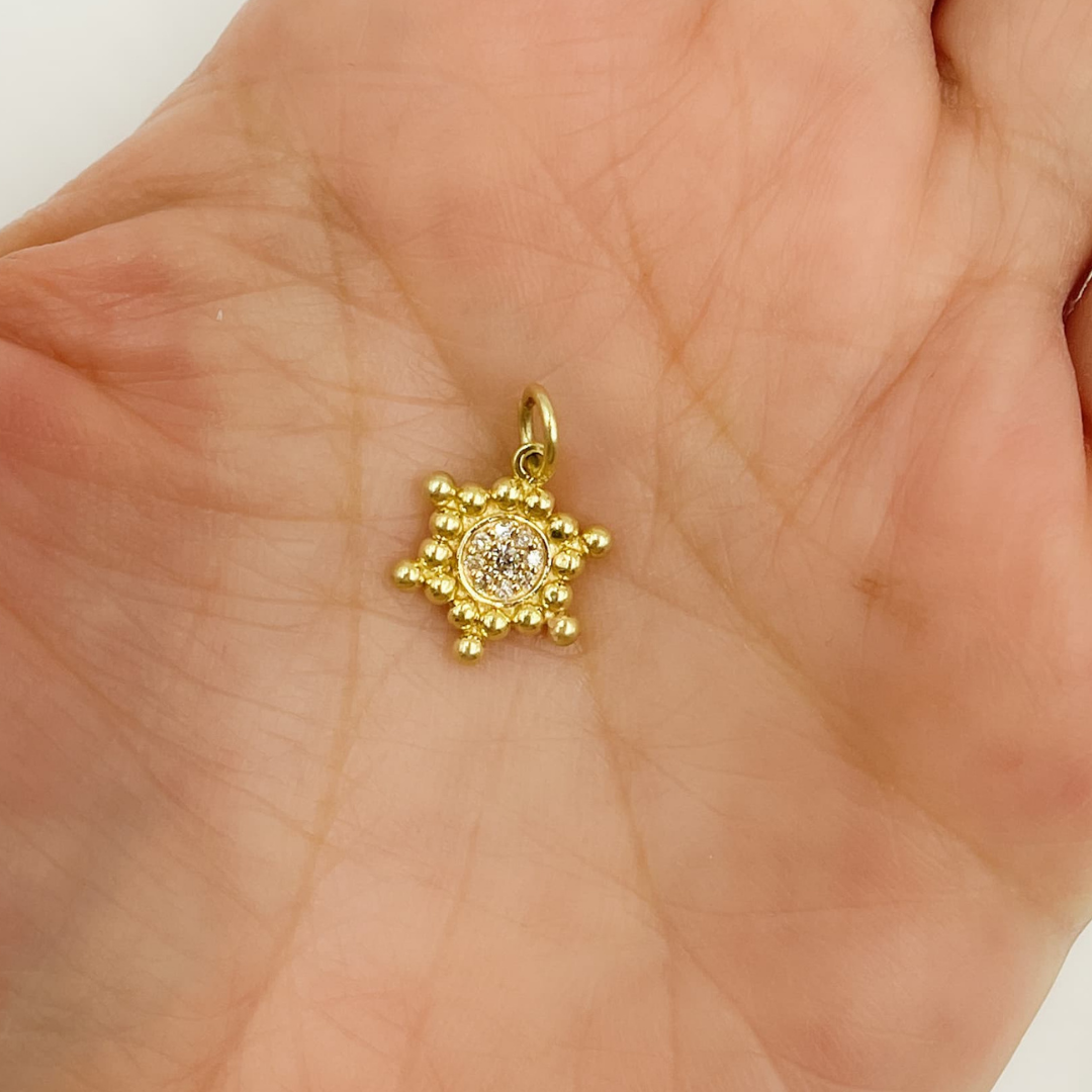 14K Solid Gold Diamond Beaded Star Shape Charm. KG13