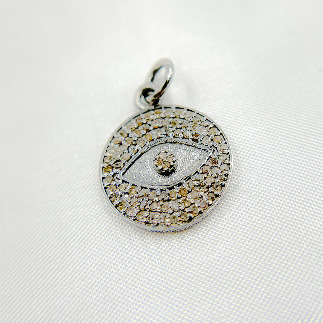 DC330. Diamond Sterling Silver Round Eye Charm with Gemstone