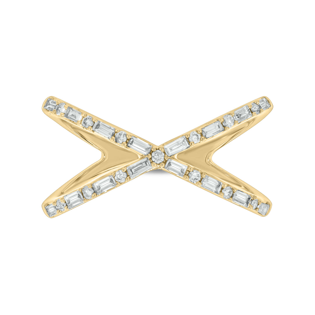 14k Solid Gold Diamond Criss Cross Ring. RFF16001