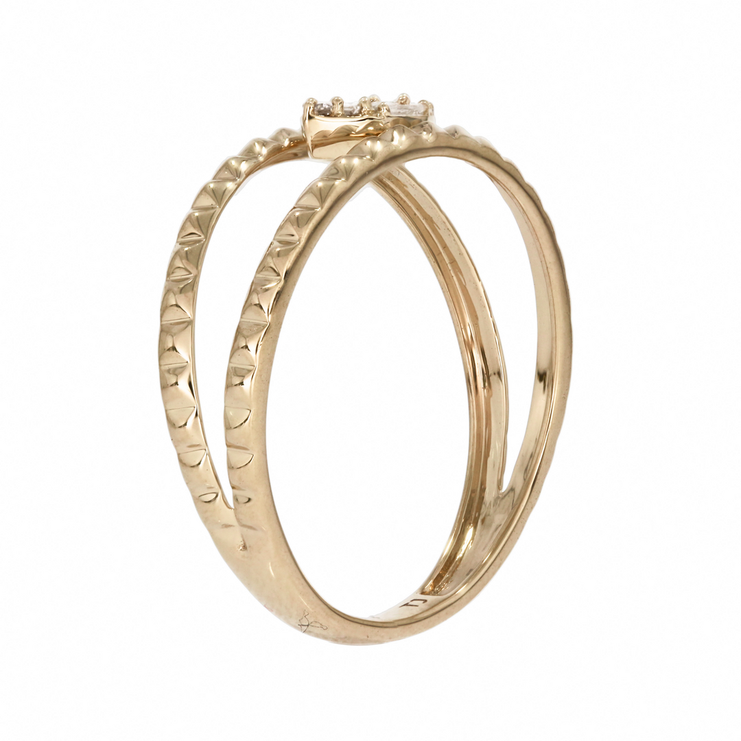 14K Solid Gold Baguette Diamond Double Band Ring. DRN00986