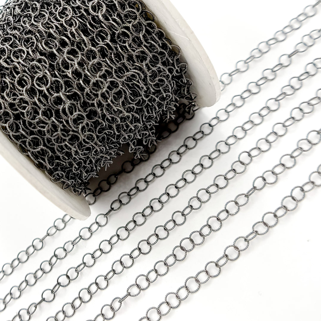 V276BR. Black Rhodium Sterling Silver Twisted Round Link Chain