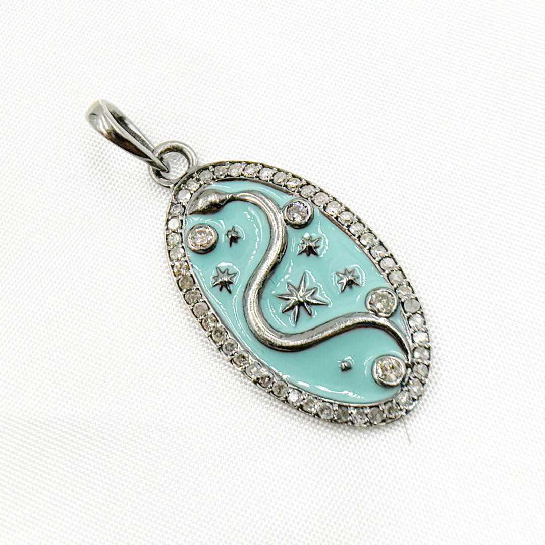 DP786A. Diamond Sterling Silver Oval Snake Enamel Pendant